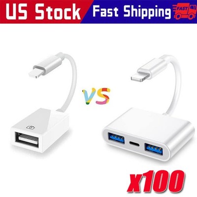 For iPhone to dual USB 3.0 Camera OTG Adapter with Charging Port for iPad Lot