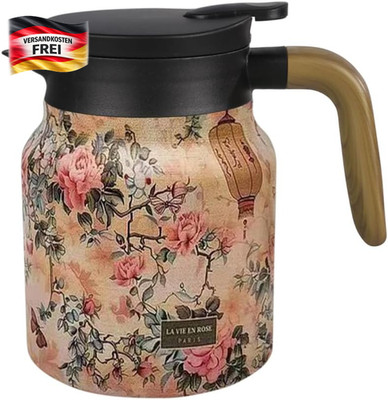 Edelstahl Thermoskanne 800ml mit Teesieb und Blumendekor für Tee Kaffee Heißgetr