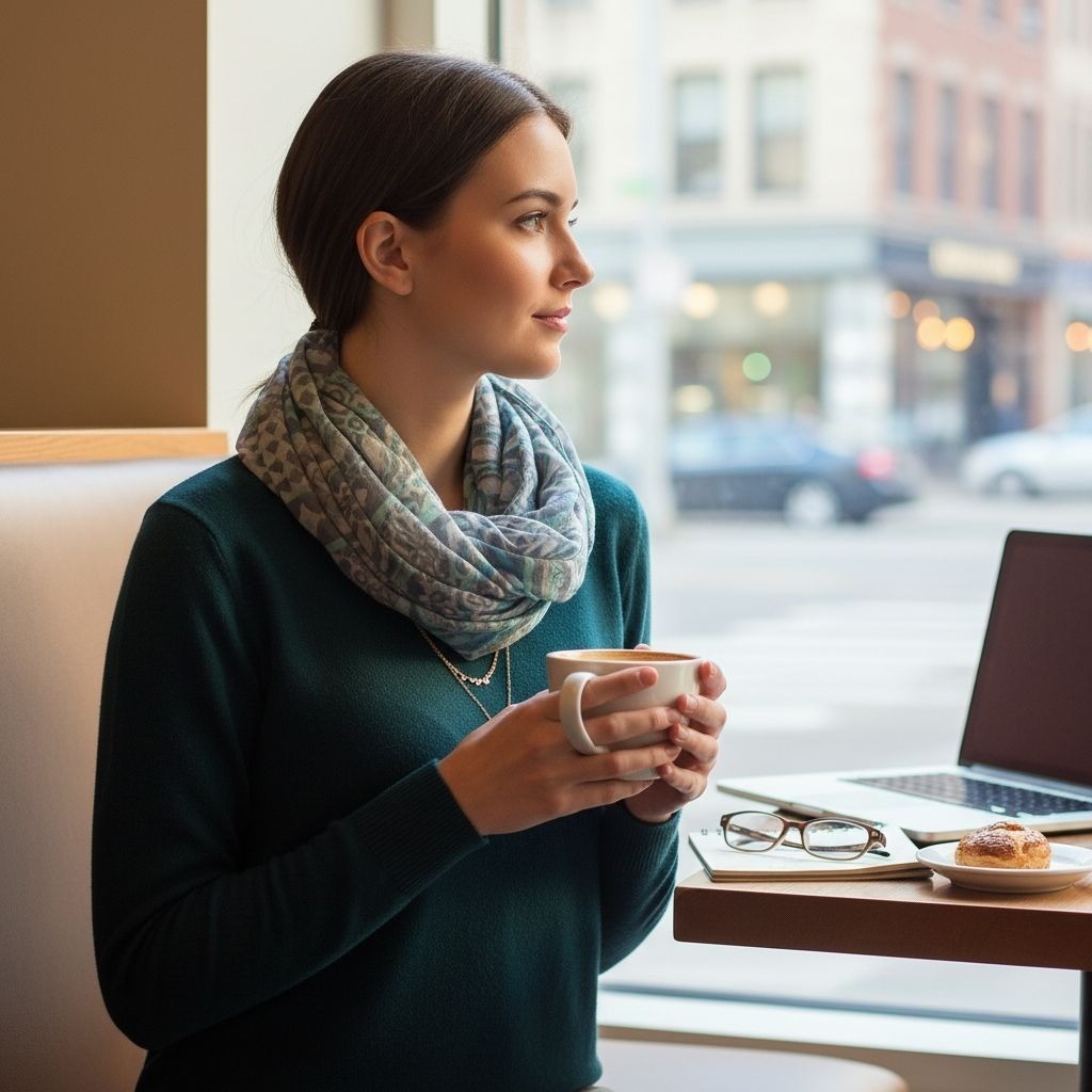 Lightweight Blue & Green Patterned Infinity Scarf - image 9