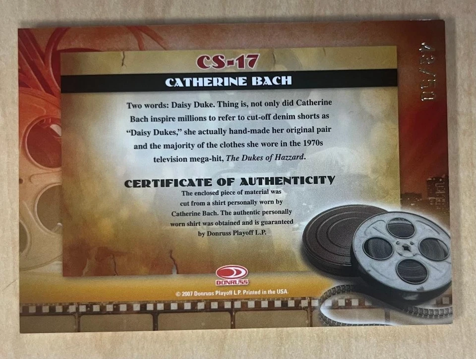 2007 Donruss Americana Catherine Bach Cinema Stars Worn Material Cut /50 CS-17 - Image 2 of 2