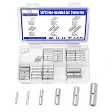 50PCS Non Insulated Butt Connectors 24-8 AWG,Uninsulated Crimp Wire Connector...