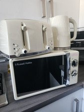 Russell Hobbs Kitchen Bundle In Cream. 700w Microwave, Kettle & 4 Slice Toaster.