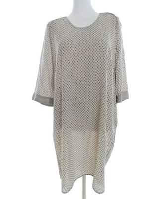 CUSTOMMADE Damen Tunika Bluse Gr. 40 Grau Seide 3/4 Ärmel Rauten Atmungsaktiv