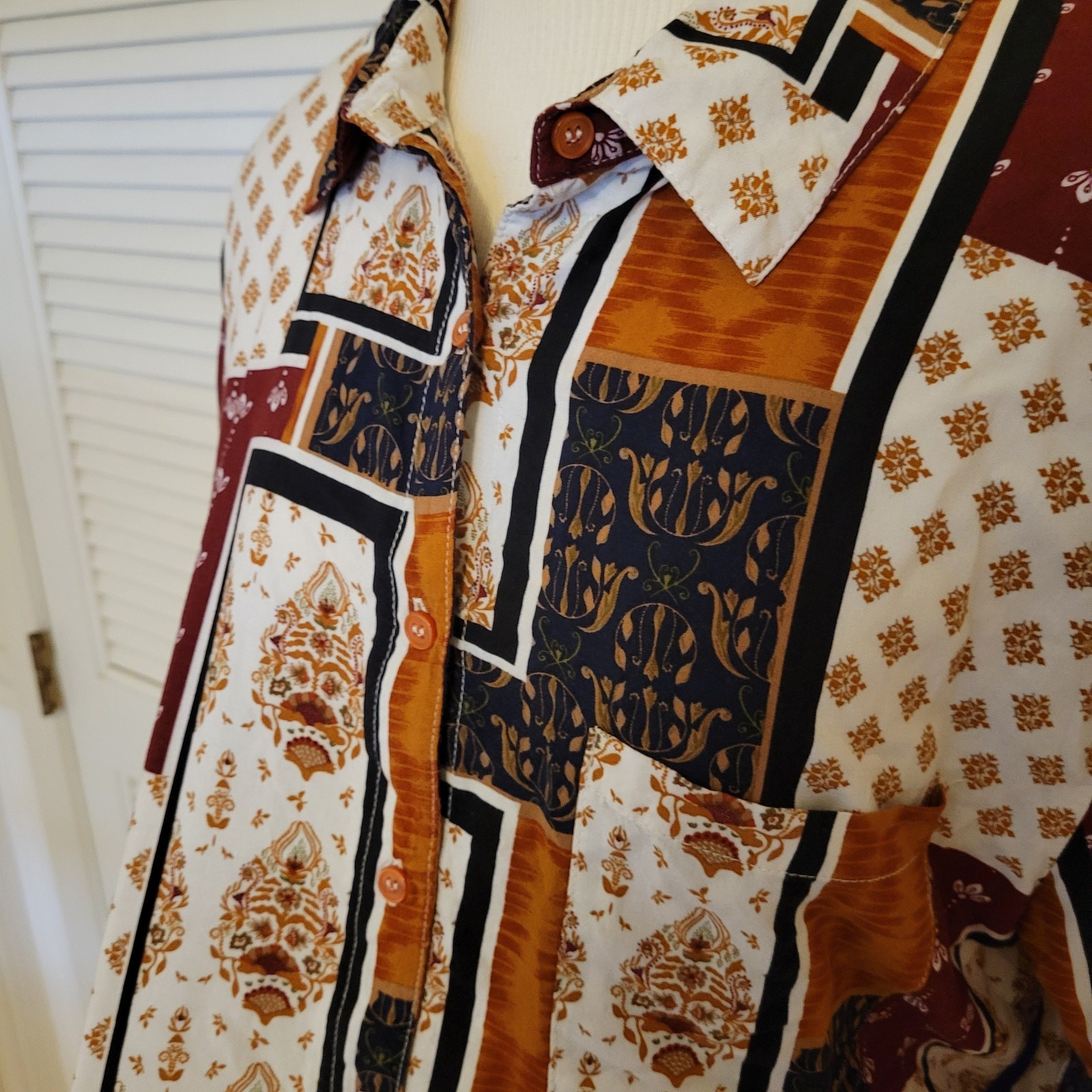 TruSelf Boho Patchwork Button Down Shirt Womens M… - image 4