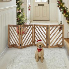 dCee Solid Acacia Wood Dog Gate, 81" Wide, Freestanding, Foldable 4-Panel