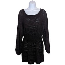 Shein Brown Open Knit Crochet Design Long Sleeve Fall Autumn Dress L