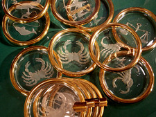 13 Vintage Glas Untersetzer+Aschenbecher Tiere+Sternzeichen "Val St. Lambert"