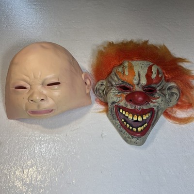 Halloween Scary Clown Mask Creepy Evil Teeth Flames Orange & Yellow Hair Latex