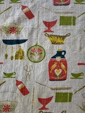 Vintage Linen Tablecloth Printed With Frayed Edge Kitschy Kitchen