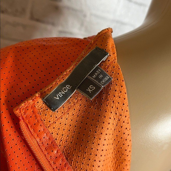 Vince perforated leather orange mini dress xs | eBay
