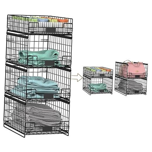 4 Pack Sliding Closet Organizers and Storage, Stackable Closet Storage