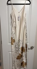 Express Floral Satin Cami Dress Sleeveless V-Neck Ivory Gold Size S