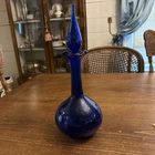 Vintage Cobalt  Blenko Crackle Glass Genie Bottle Decanter and Stopper 13.75 in