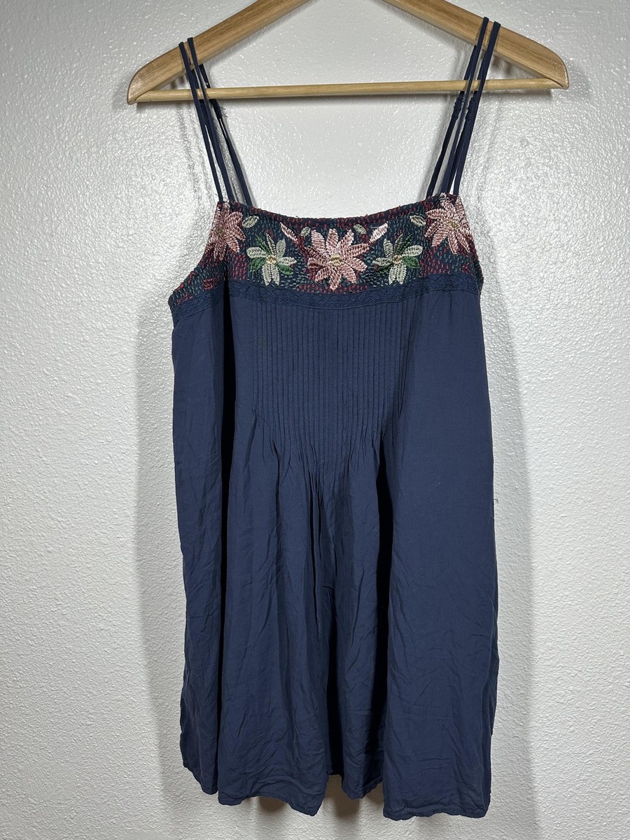 American Eagle Dress Womens Medium Navy Blue Floral Embroidered Boho  Sleeveless | eBay