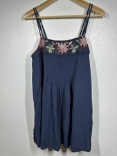 American Eagle Dress Womens Medium Navy Blue Floral Embroidered Boho Sleeveless