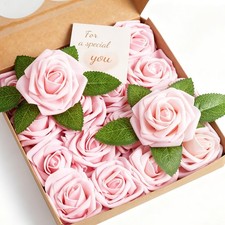 XIANNVXI Pink Roses Artificial 6.6cm flower head, 16.8cm stem, Light