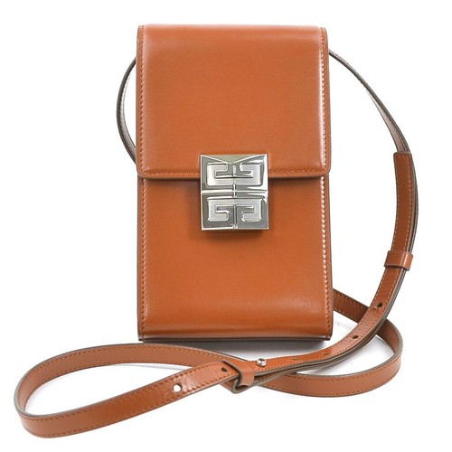 GIVENCHY Brown Leather Crossbody Shoulder Bag Card Pocket Auth