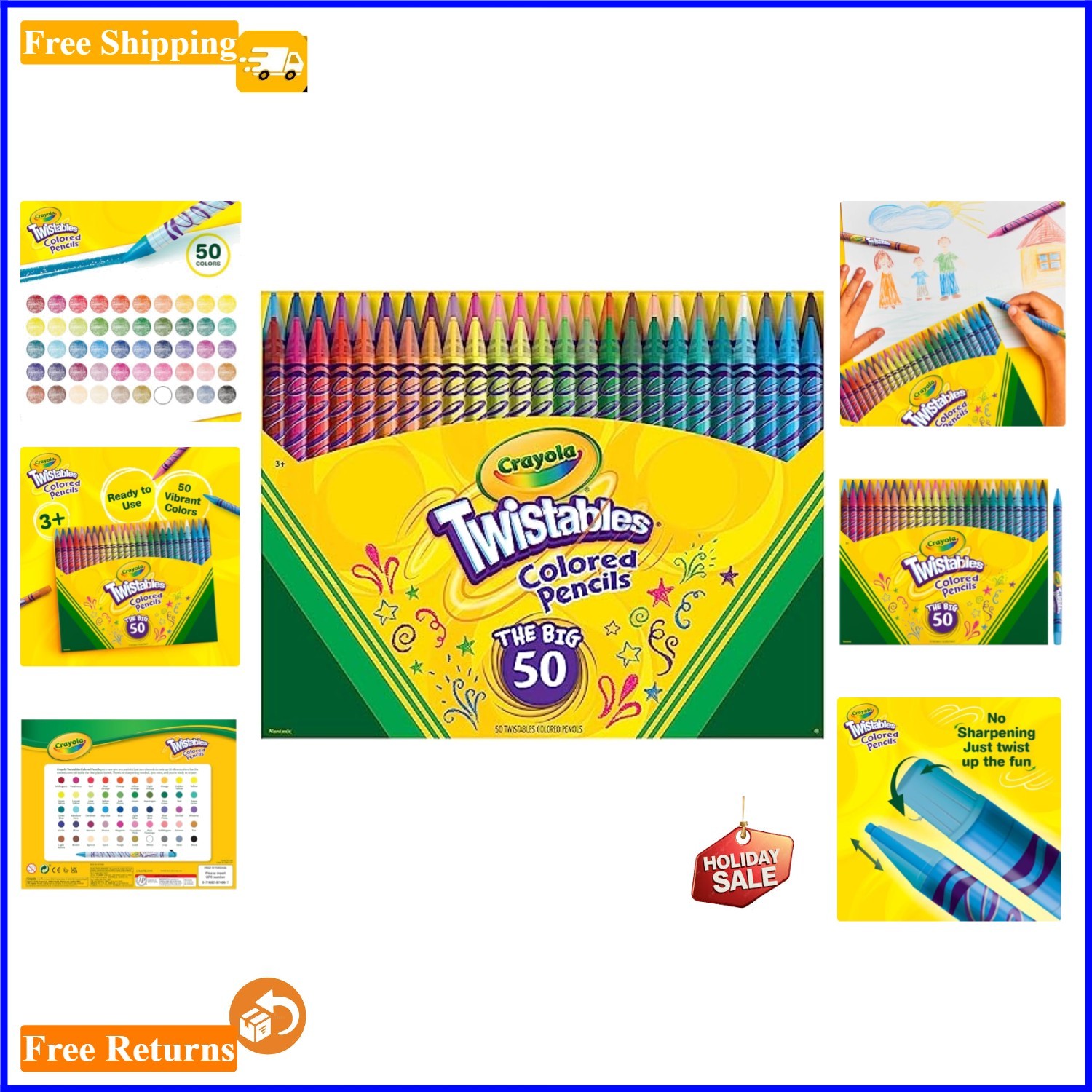 Portable Twistable Colored Pencils 50ct - Mess-Free Art Supplies for Ages 4+