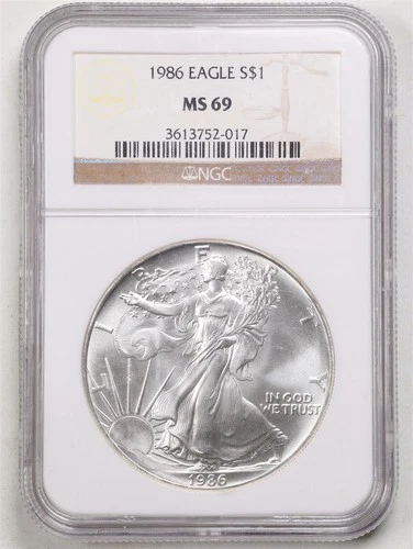 1986 1oz Silver American Eagle MS69 NGC 3613752-017