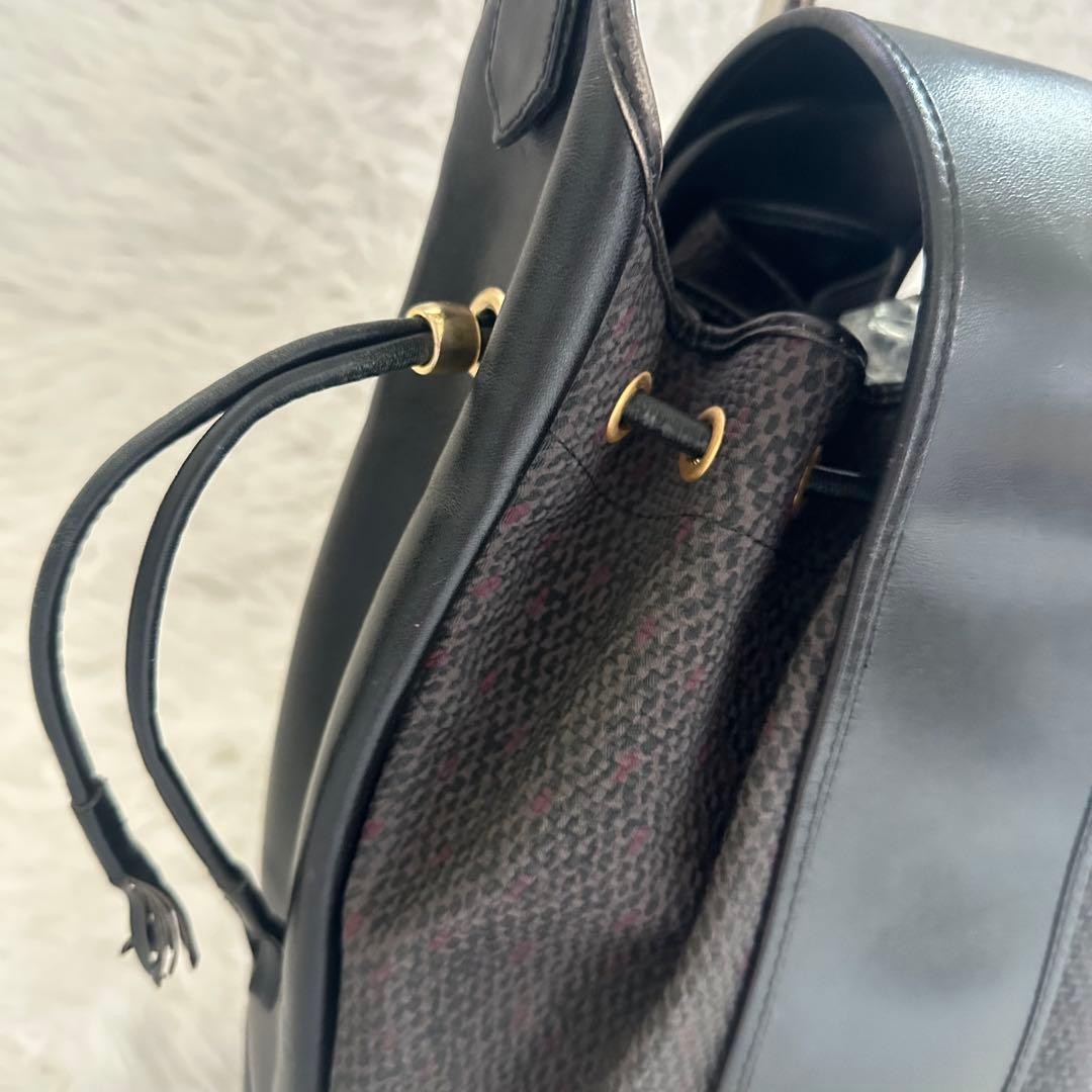 YVES SAINT LAURENT Canvas Leather Shoulder Bag Brown Black Drawstring Tassel thumbnail 8