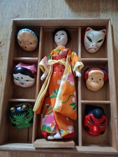 Japanese Mask-Dance Doll in Good Condition. Dolls With Six Different Face Masks