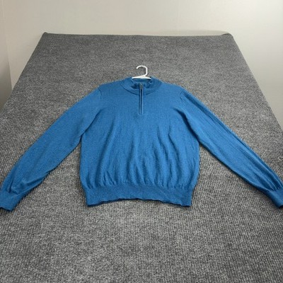 LL Bean Sweater Mens S Blue Cotton Cashmere Quarter Zip Mock Neck Classic Casual