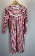 LANZ OF SALZBURG XL Heart PRINT Long FLANNEL Nightgown High Neck Red Stripe