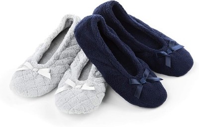 Isotoner Women's 2 Pack Mictroterry Ballerina Slipper with a Satin Bow 8-9