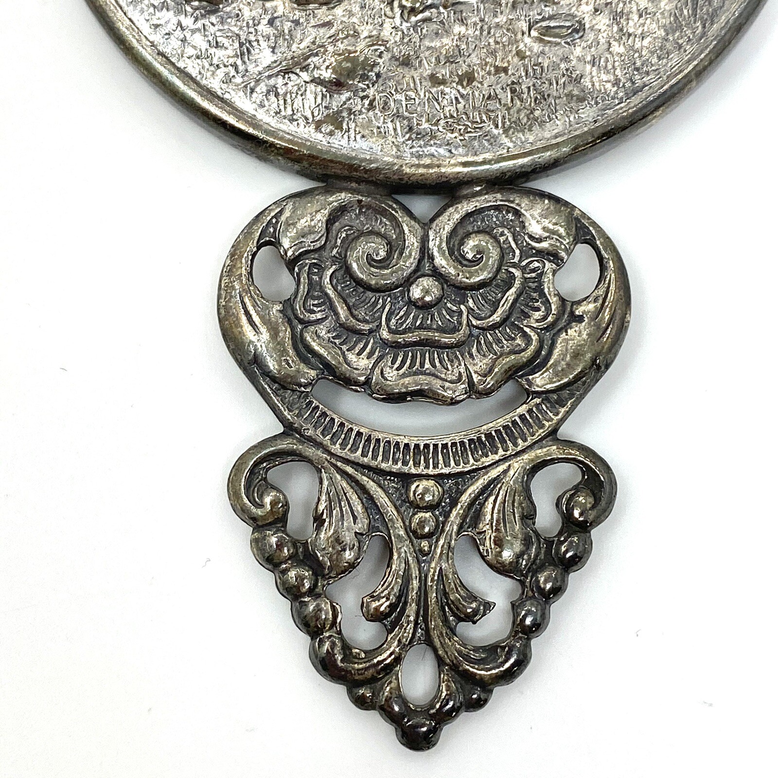 Vtg Danish DENMARK Vanity HAND MIRROR SILVER PLATE REPOUSSE DESIGN Hans Jensen