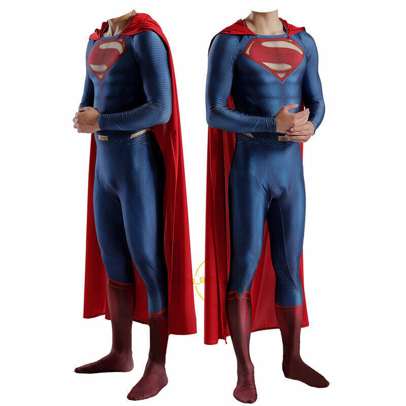 Man of Steel Superman Bodysuit Jumpsuit W/ Cape Halloween Cosplay Costume