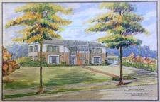 John Pedersen Painting Architectural Rendering Beverly Hills Residence 1930s 