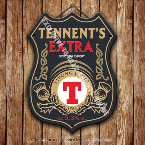 Tennent's Extra Beer Advertising Bar Old Pub Metal Pump Badge Shield Steel Sign - Afbeelding 1 van 1