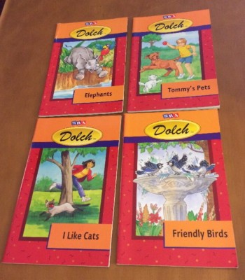 4 Dolch First Reading Books: Friendly Birds, Elephants, Tommy's Pets, I Like Cat
