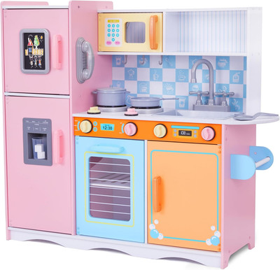 Lil' Jumbl Kids Kitchen Set, Pretend Wooden Play Kitchen with Chalk Board, Play 