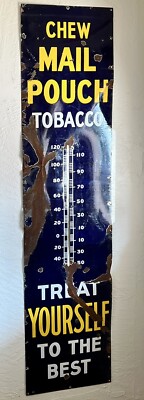 Vintage 1935 Chew Mail Pouch Tobacco 72” Porcelain Thermometer 6