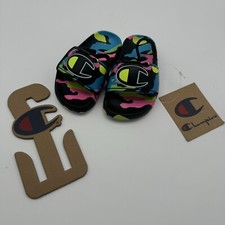 Champion IPO Camo H21 Slides Black Neon Multicolor CP101756T Toddler Size 5