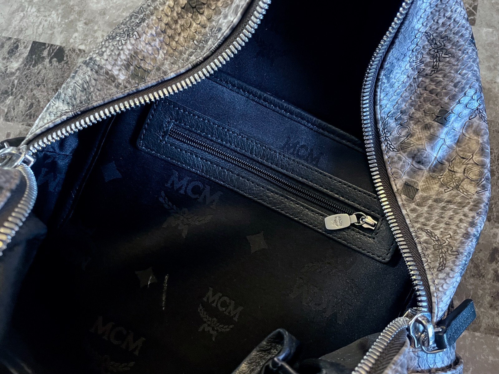 MCM GRAY PYTHON SNAKE BLACK DIAMOND PRINT MONOGRA… - image 19