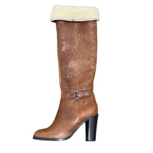 Miu Miu Brown Leather Over the Knee Boots Shearling Lined Brown Size 36.5 / 6.5 - Picture 1 of 19
