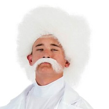 Juego de peluca y bigote de disfraces de Halloween Comic Con divertido científico unisex para adultos