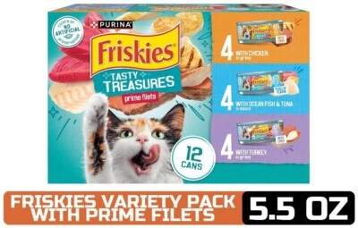 Purina Friskies Wet Cat Food Variety Pack, Tasty Treasures Prime Filets - 12 CT