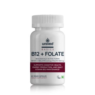 Unived Basics B12+Folate  Vitamin B12 60 Vegan Capsules Long Expiry