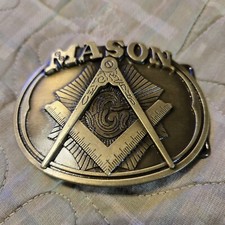 MASON FREEMASONS FREEMASONRY Metal Belt Buckle BRASS COLOR LOOKING