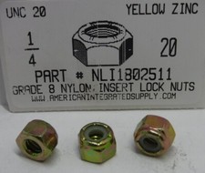 1/4-20 Nylon Insert Lock Nuts NE Series Grade C (8) Steel Zinc Yellow (25)