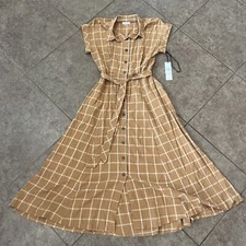 NWT CALVIN KLEIN Plaid Classic Midi Shirtdress Belted Short Sleeve Size 10