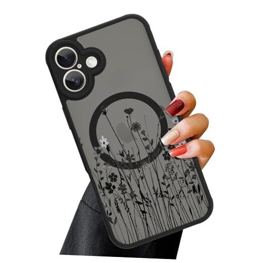 Magnetic for [Compatible with MagSafe] iPhone 16 Case A- -Black WildFlower