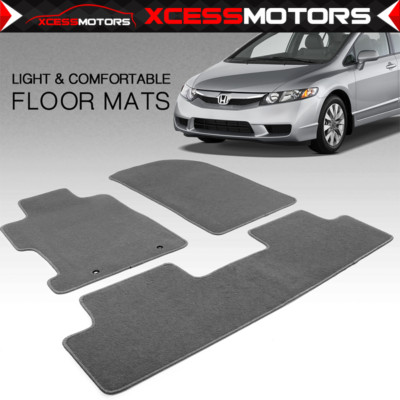 Fits 06-11 Honda Civic Front & Rear Gray Floor Mats Carpet 3PCS - Nylon
