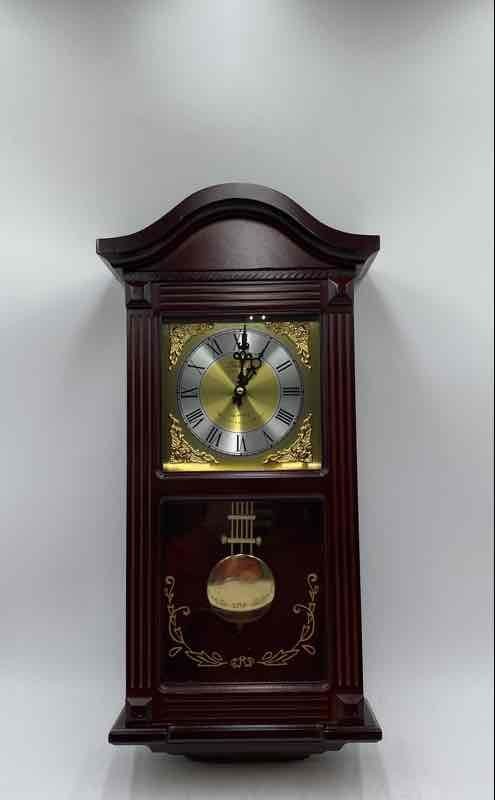 Bedford Clock Collection Red Wood Polished Brass Collectible Wall Clock