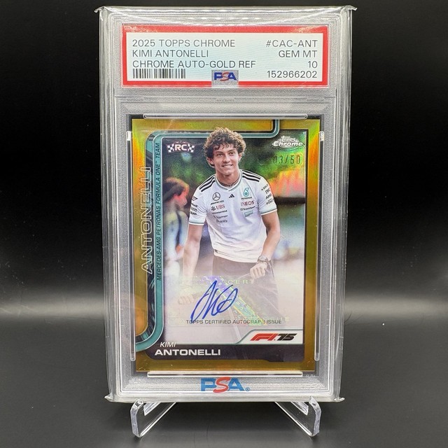 2025 Topps Chrome F1 Kimi Antonelli Gold-Ref /50 #CAC-ANT RC Auto PSA 10