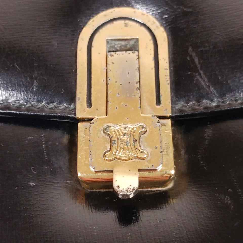 80s Vintage Celine Triomphe Formal Shoulder Bag Black USED Authentic Italy - Image 3 of 4