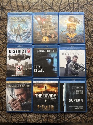Movie Blu-RayLot 9 Sci-Fi Thriller Super 8 Total Recall Iron Man Wonder Woman
